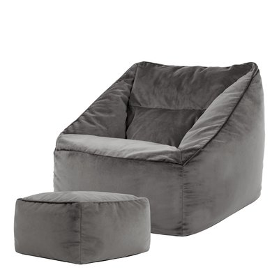 Pouf fauteuil et son repose-pied velours carré - NATALIA ICON