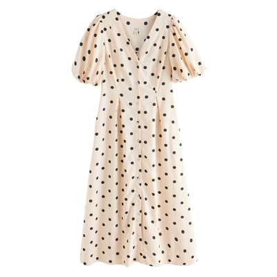 Robe mi-longue boutonnée manches bouffantes NEXT