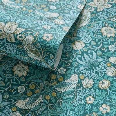Strawberry Thief  Teal Wallpaper WILLIAM MORRIS BY CLARKE & CLARKE