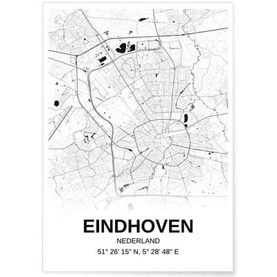 Affiche carte Eindhoven - rectangle Noir et Blanc L'AFFICHERIE