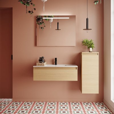 Ensemble vasque intégrée 1 tiroir + colonne à droite - HUDSON HOMIFAB