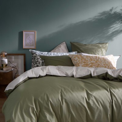 Housse de couette en percale de coton lavé, DOUCEUR LAVÉE BLANC CERISE
