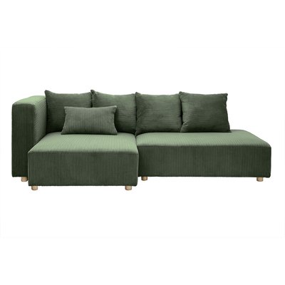 Canapé d'angle gauche 3 places en tissu velours côtelé beige et bois clair HARLEM MILIBOO
