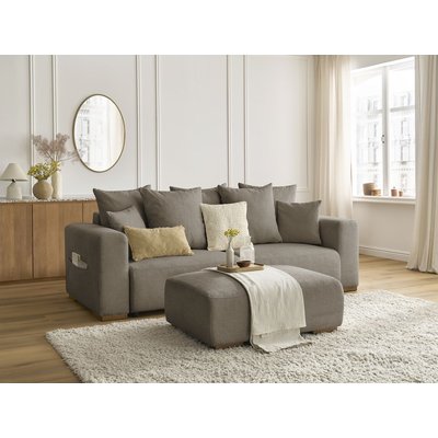 Canapé droit convertible 4 places en tissu chiné avec pouf, SIDONIE BOBOCHIC