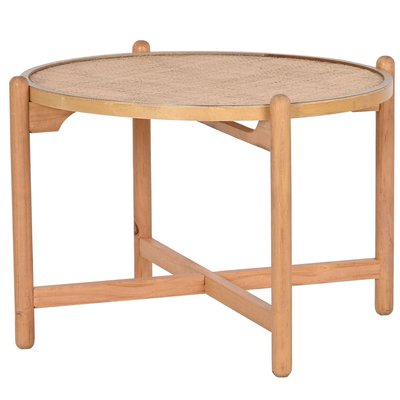 Table basse ronde en bois et cannage rotin 66x66x45cm WADIGA