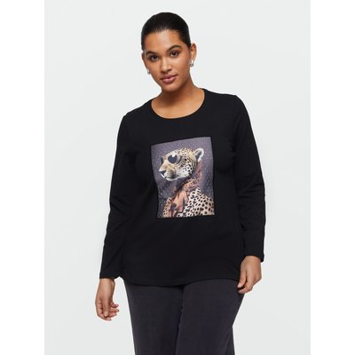 T-shirt à manches longues avec imprimé amusant sur le devant enrichi de strass FIORELLA RUBINO