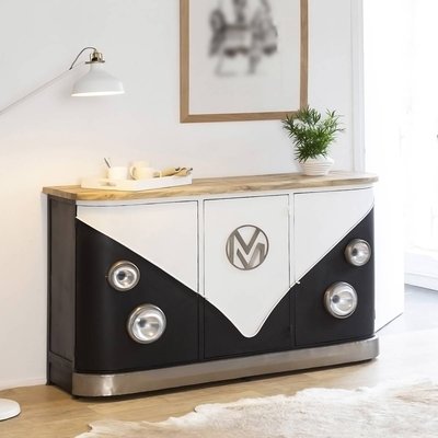Buffet noir avec plateau en bois de manguier  COMBI MADE IN MEUBLES 