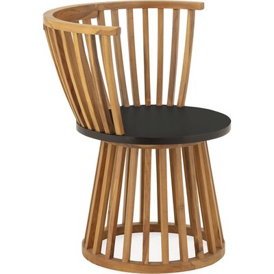Fauteuil design en bois de teck naturel et assise noire RECOLLECTION