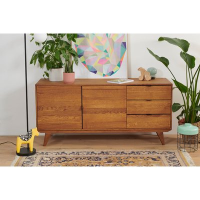 Buffet bas rétro en bois chêne 2 portes 3 tiroirs L160 noir - MALLET HELLIN, DEPUIS 1862