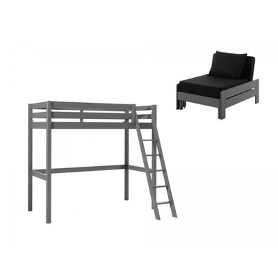 Lit mezzanine Gris Pino avec fauteuil VIPACK