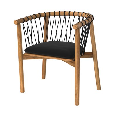 Chaise de jardin en bois de teck et tissu (à l'unité) - YAGO RENDEZ-VOUS DÉCO
