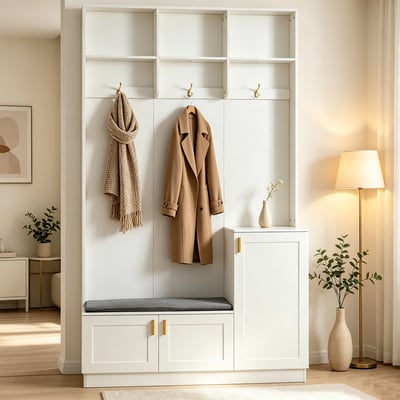 Vestiaire d'entrée avec banc et rangement, PORTER-F MEUBLES COSY