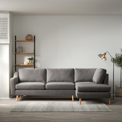Rosa Curve Velvet Chaise - Right Facing with Light Wood Legs SO'HOME