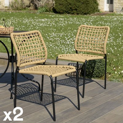 Chaise de jardin assise et dossier tressés couleur naturelle (lot de 2) GIJON PIER IMPORT