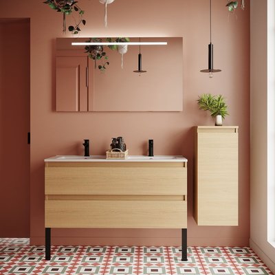 Ensemble double vasque 2 tiroirs + colonne à droite - HUDSON HOMIFAB