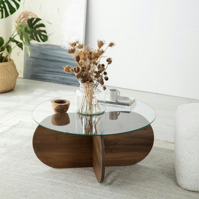 Table basse en verre – pied en croix bois brun ANZIO PIER IMPORT