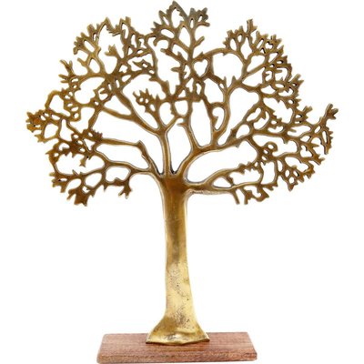 Arbre décoratif en aluminium doré et bois de manguier Arbre de vie Taille 3 JARDINDECO