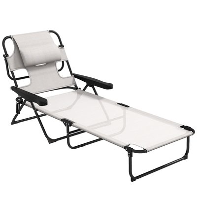 Bain de soleil transat pliable inclinable trou lecture OUTSUNNY