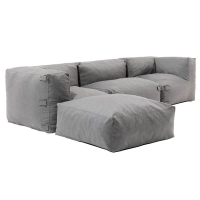 Canapé d'angle fixe modulable avec 1 chauffeuse, 2 angles et 1 pouf, MIXI OVIALA