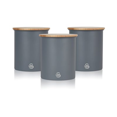 Set of 3 Nordic Tea Coffee Sugar Canisters in Grey SWAN