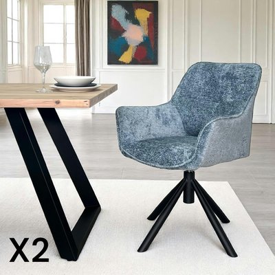 Fauteuil de table pivotant tissu bleu (lot de 2) IENA PIER IMPORT