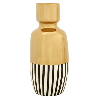 36cm Gold with Black/White Stripe Ceramic Vase SO'HOME