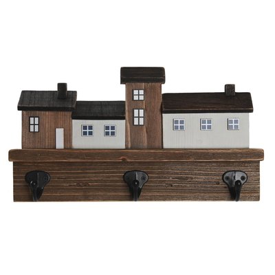 Portemanteau mural bois maisons 30x5x17cm WADIGA