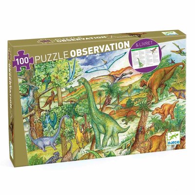 Puzzle d'observation Dinosaures et livret 100 pièce DJECO