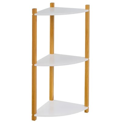 Étagère d'angle 3 plateaux bois et blanc 30x30x76cm WADIGA