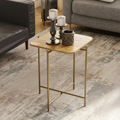 Petite table en bois carrée - structure métal doré JENA PIER IMPORT