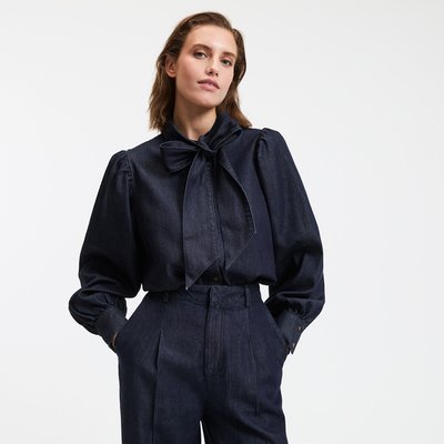 Chemise en denim, col mao, lavallière amovible LA REDOUTE COLLECTIONS