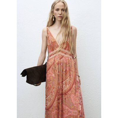 Robe imprimé cachemire dentelle rapportée MANGO