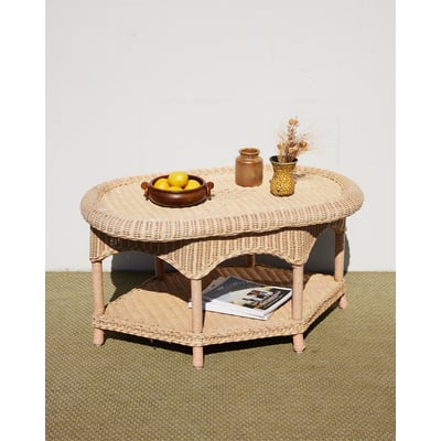 Table basse en rotin verni Léonie N°1146 - Bon état DEBONGOUT
