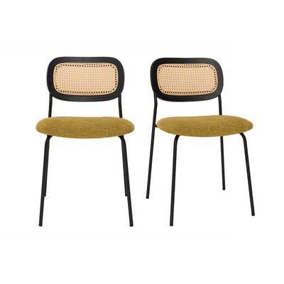 Chaises design en tissu effet velours texturé bronze, métal noir et cannage rotin (lot de 2) MIRANDA MILIBOO