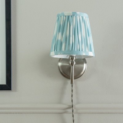 Brushed Chrome Plug In Wall Light with Blue Gathered Shade SO'HOME