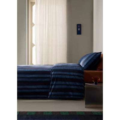 Deux taies d’oreiller percale de coton 200 fils imprimé à rayures denim 60x60 cm MANGO HOME