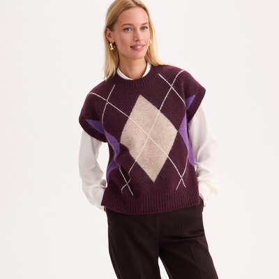 Pull sans manches carreaux argyles en 25% laine et 25% alpaga ANNE WEYBURN