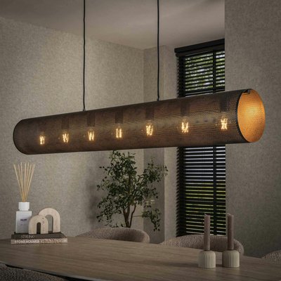Suspension tube en métal noir perforé 7 lampes RALF PIER IMPORT