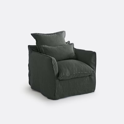 Fauteuil, déhoussable, en lin froissé, ODNA LA REDOUTE INTERIEURS