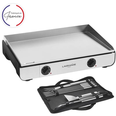 Plancha électrique Pro 65L noir 2 brûleurs à poser, 65x40 cm + kit d'accessoires LAGRANGE