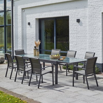 Salon de jardin en aluminium gris extensible 8/12 places  MODULO BERAH GETAH