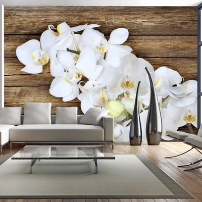 Papier peint intissé panoramique Fleurs Delicacy on wood EDEN
