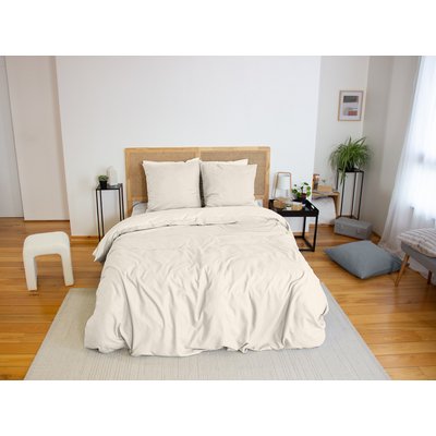 Parure housse de couette microfibre effet flanelle, Creme C DESIGN HOME TEXTILE