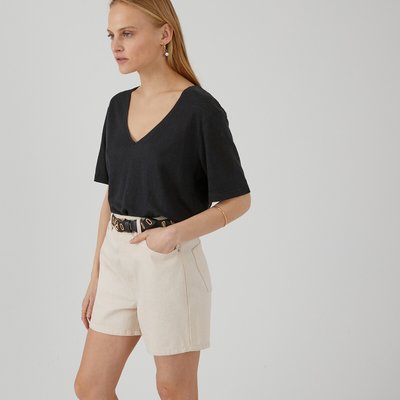 Tee shirt en lin col v, fabriqué en Europe LA REDOUTE COLLECTIONS