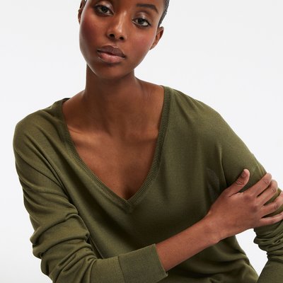 Trui met V-hals in fijn tricot LA REDOUTE COLLECTIONS