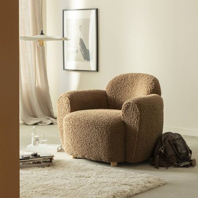 Fauteuil club en tissu bouclette marron  CALYA MADE IN MEUBLES 
