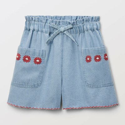 Short à poches brodées en jean léger MONOPRIX