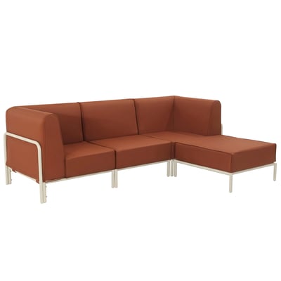 Salon de jardin modulable 4 places avec 1 chauffeuse, 2 fauteuils d'angle et un pouf, PATIO OVIALA