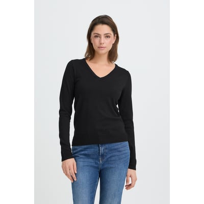 Pull en maille manches longues, col V, coupe droite ICHI