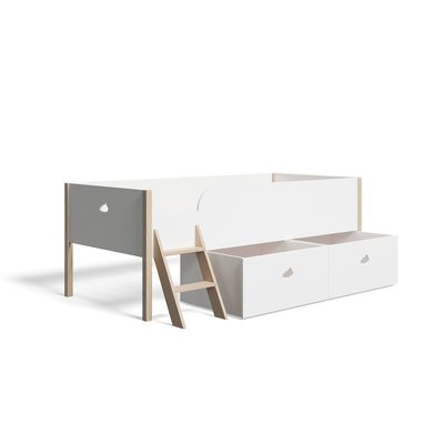 Lit Nuage enfant mi-hauteur avec deux tiroirs 90x190cm HYPNIA